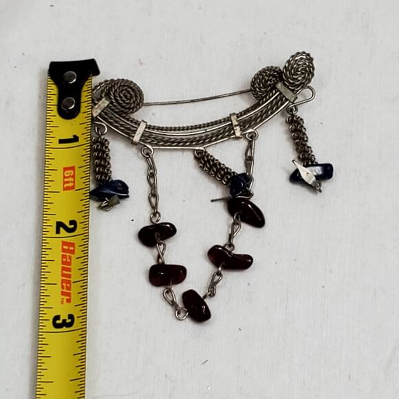 Abstract Chain Wire Dangle Brooch Pin 3" Vtg Unsigned - Picture 3 of 4